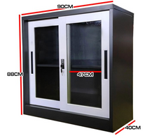 Load image into Gallery viewer, M-61 2-Layer Glass Sliding Door Steel Cabinet (Grey+White)
